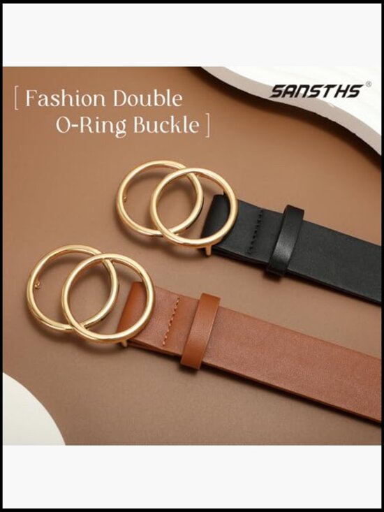 Women\'s Faux Leather Double O Ring Buckle Jeans Belt main image 6